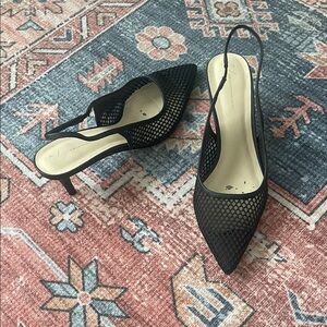 Anthropologie Black Mesh Slingback Heels